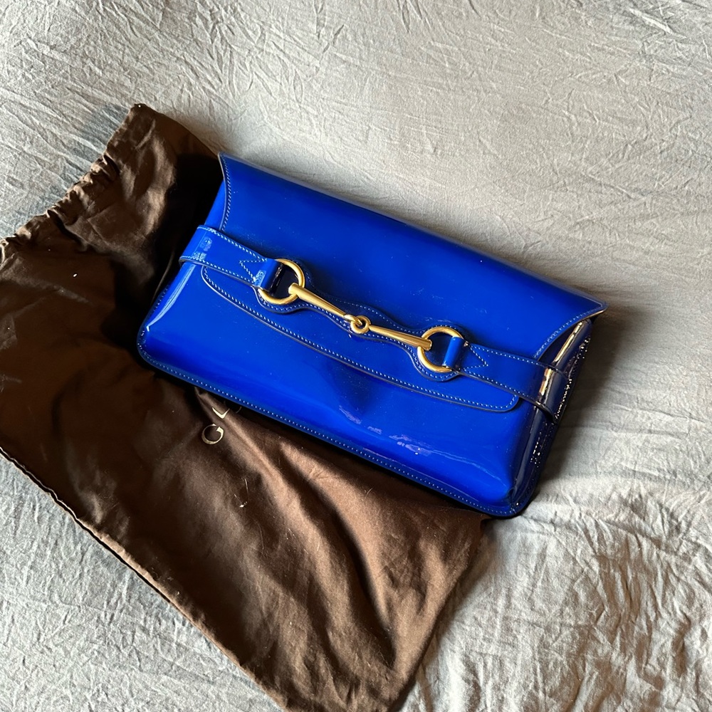 Gucci Royal Blue Patent Leather Bright Bit Clutch